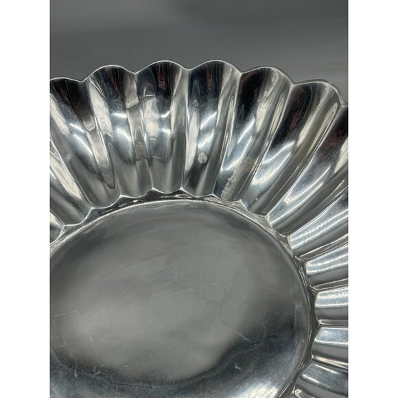 pewter 19.5" circle tray lip ripple old town imports centerpiece made in Mexico - Picture 2 of 12